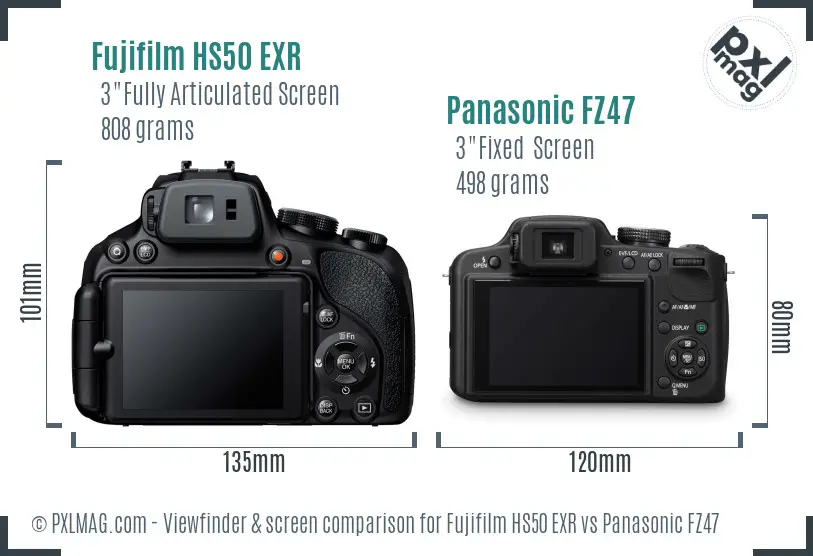 Fujifilm HS50 EXR vs Panasonic FZ47 Screen and Viewfinder comparison