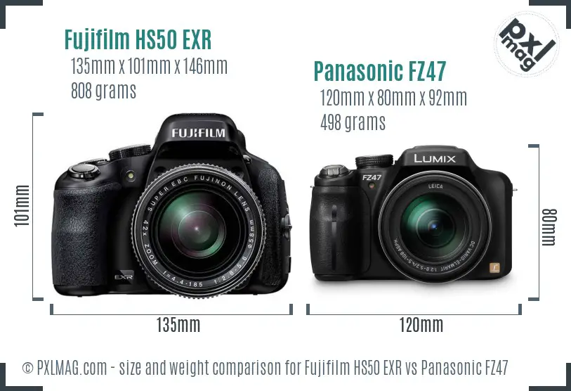 Fujifilm HS50 EXR vs Panasonic FZ47 size comparison