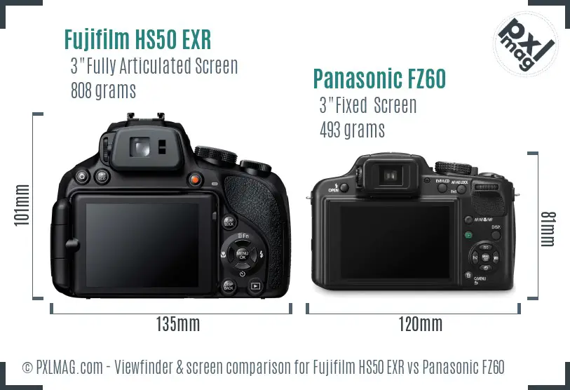 Fujifilm HS50 EXR vs Panasonic FZ60 Screen and Viewfinder comparison