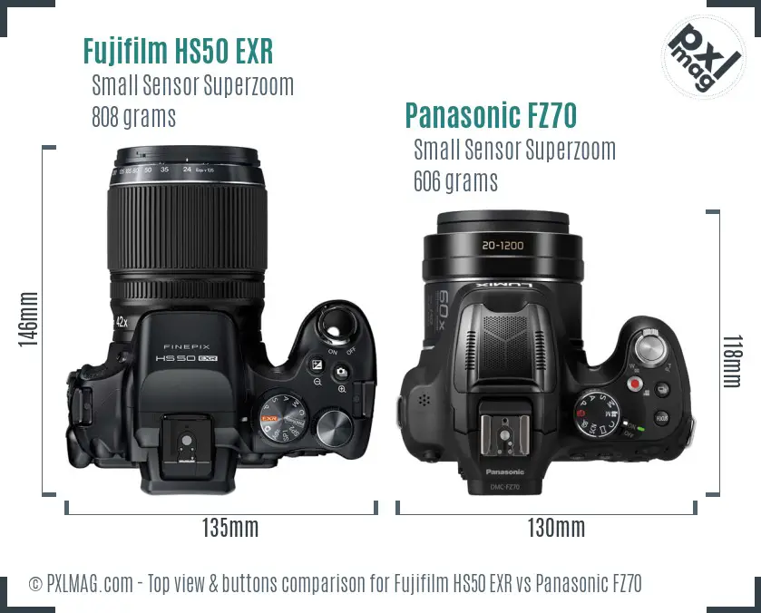 Fujifilm HS50 EXR vs Panasonic FZ70 top view buttons comparison