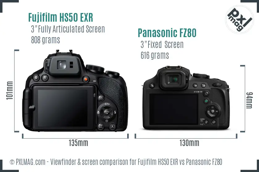 Fujifilm HS50 EXR vs Panasonic FZ80 Screen and Viewfinder comparison
