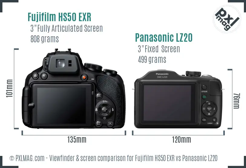 Fujifilm HS50 EXR vs Panasonic LZ20 Screen and Viewfinder comparison