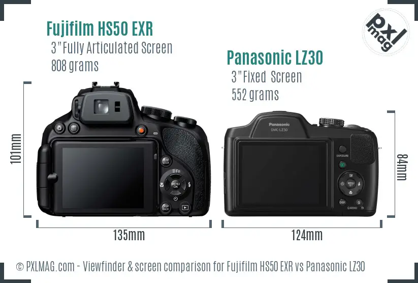 Fujifilm HS50 EXR vs Panasonic LZ30 Screen and Viewfinder comparison