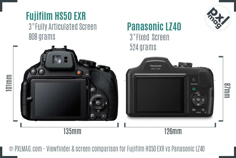 Fujifilm HS50 EXR vs Panasonic LZ40 Screen and Viewfinder comparison