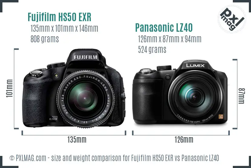 Fujifilm HS50 EXR vs Panasonic LZ40 size comparison