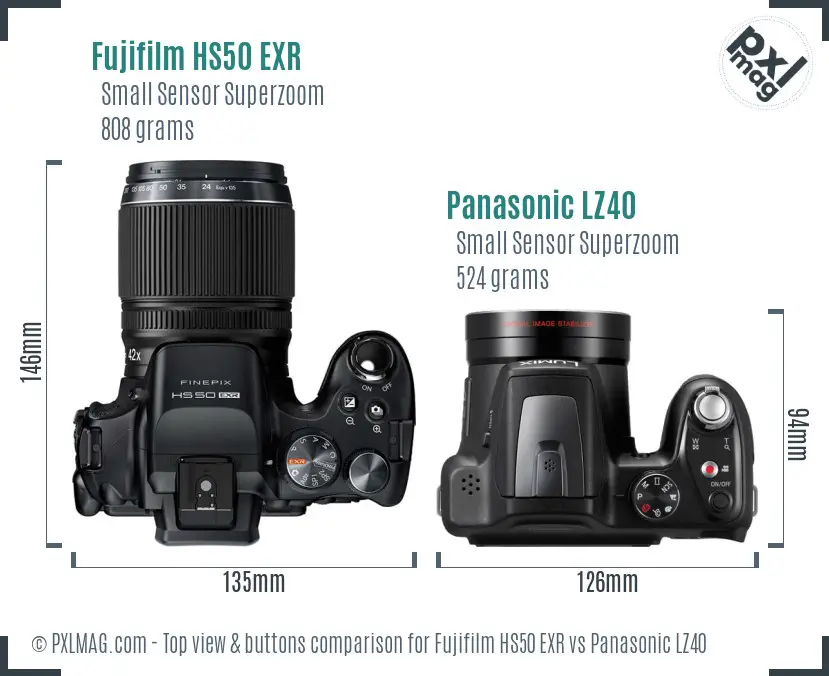 Fujifilm HS50 EXR vs Panasonic LZ40 top view buttons comparison