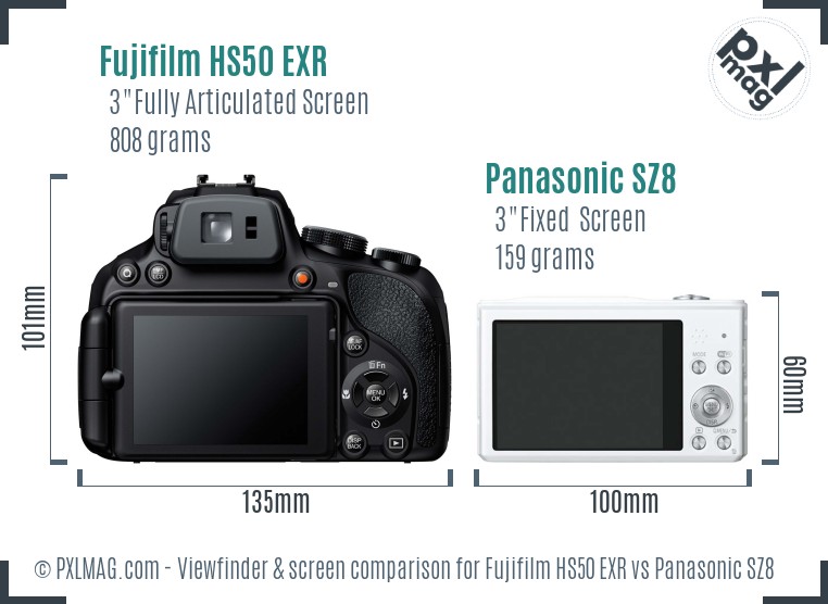 Fujifilm HS50 EXR vs Panasonic SZ8 Screen and Viewfinder comparison