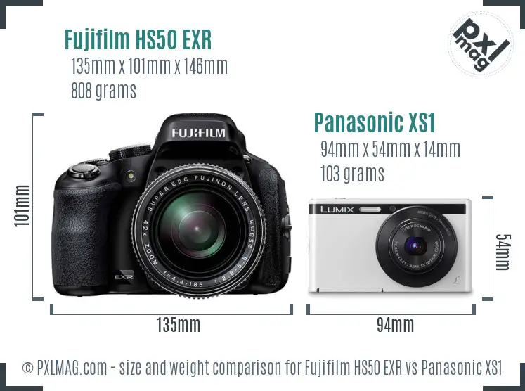 Fujifilm HS50 EXR vs Panasonic XS1 size comparison