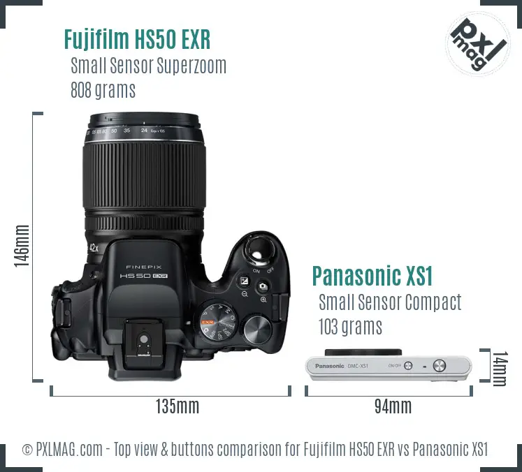 Fujifilm HS50 EXR vs Panasonic XS1 top view buttons comparison