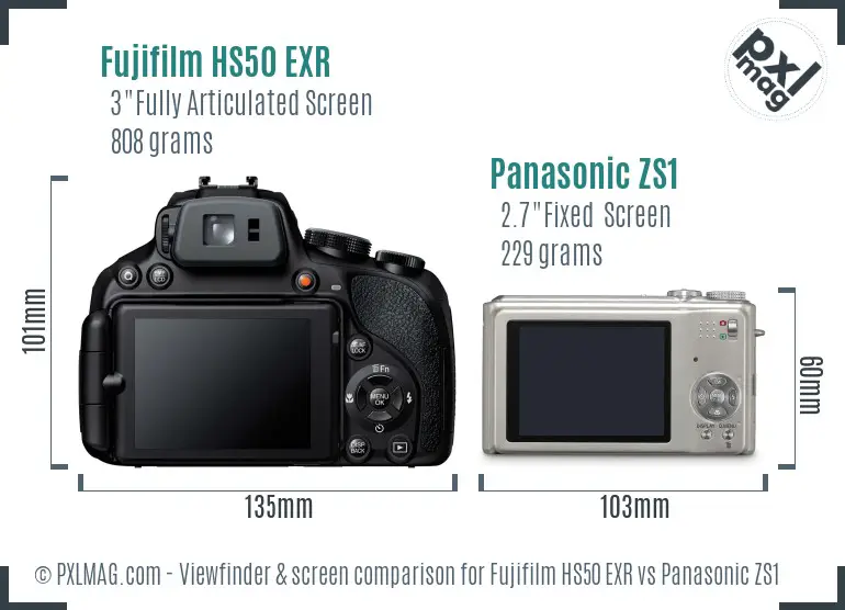 Fujifilm HS50 EXR vs Panasonic ZS1 Screen and Viewfinder comparison