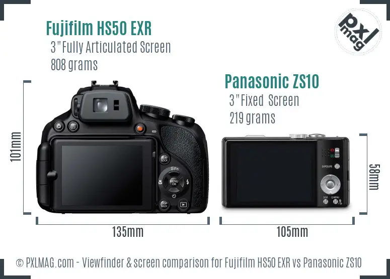 Fujifilm HS50 EXR vs Panasonic ZS10 Screen and Viewfinder comparison
