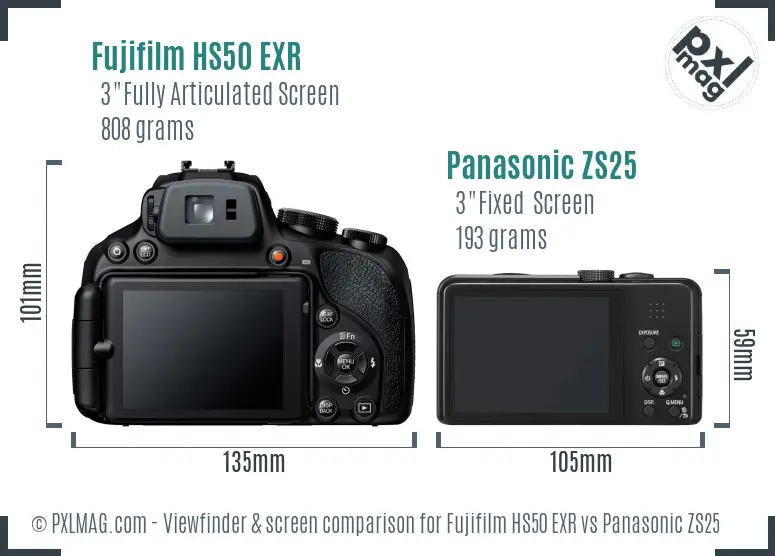 Fujifilm HS50 EXR vs Panasonic ZS25 Screen and Viewfinder comparison