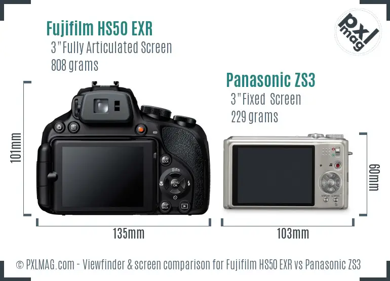 Fujifilm HS50 EXR vs Panasonic ZS3 Screen and Viewfinder comparison