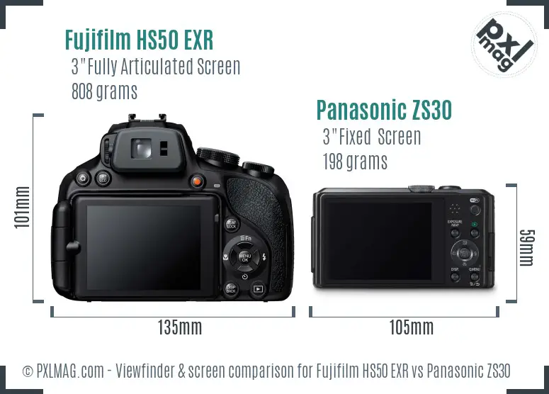 Fujifilm HS50 EXR vs Panasonic ZS30 Screen and Viewfinder comparison