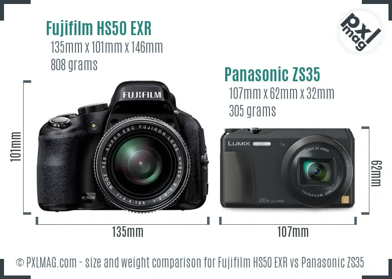 Fujifilm HS50 EXR vs Panasonic ZS35 size comparison