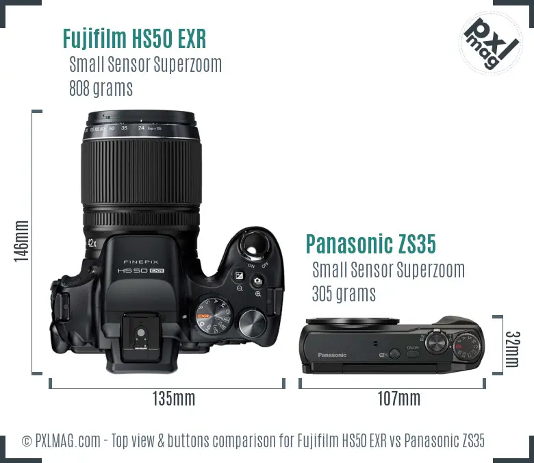 Fujifilm HS50 EXR vs Panasonic ZS35 top view buttons comparison