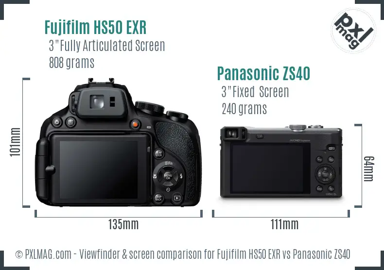 Fujifilm HS50 EXR vs Panasonic ZS40 Screen and Viewfinder comparison