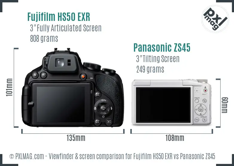 Fujifilm HS50 EXR vs Panasonic ZS45 Screen and Viewfinder comparison