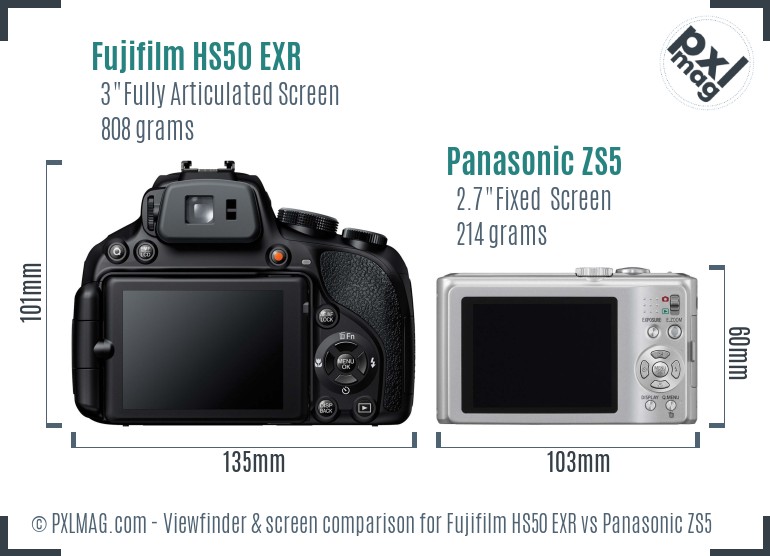 Fujifilm HS50 EXR vs Panasonic ZS5 Screen and Viewfinder comparison