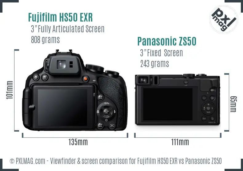 Fujifilm HS50 EXR vs Panasonic ZS50 Screen and Viewfinder comparison