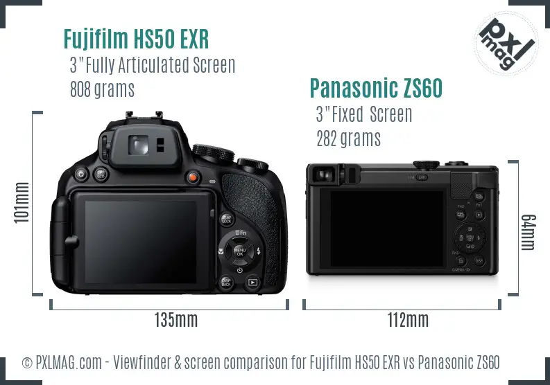 Fujifilm HS50 EXR vs Panasonic ZS60 Screen and Viewfinder comparison