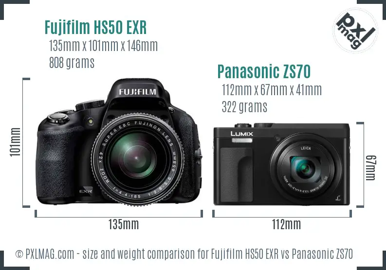 Fujifilm HS50 EXR vs Panasonic ZS70 size comparison