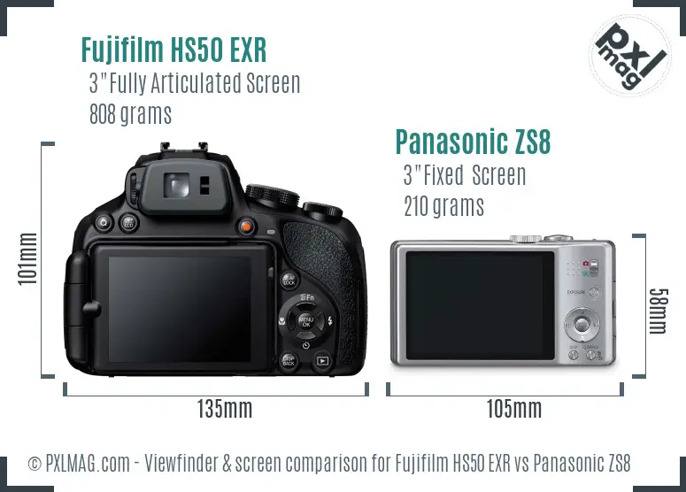 Fujifilm HS50 EXR vs Panasonic ZS8 Screen and Viewfinder comparison