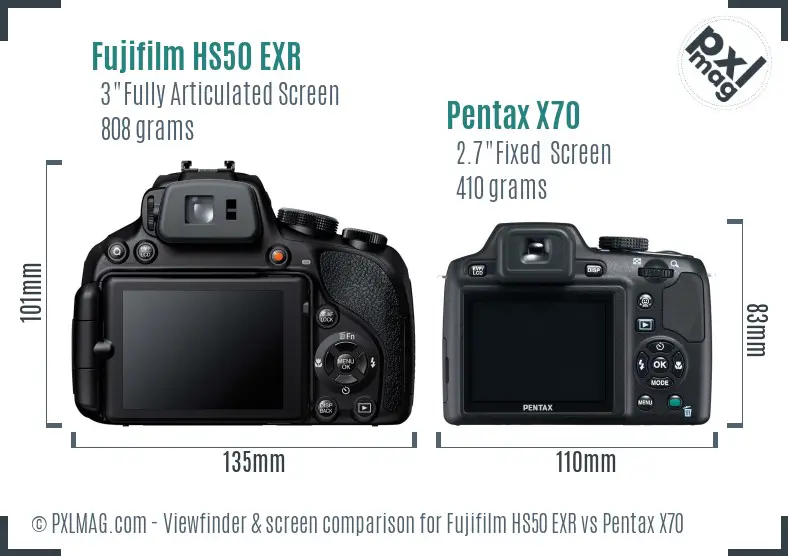 Fujifilm HS50 EXR vs Pentax X70 Screen and Viewfinder comparison
