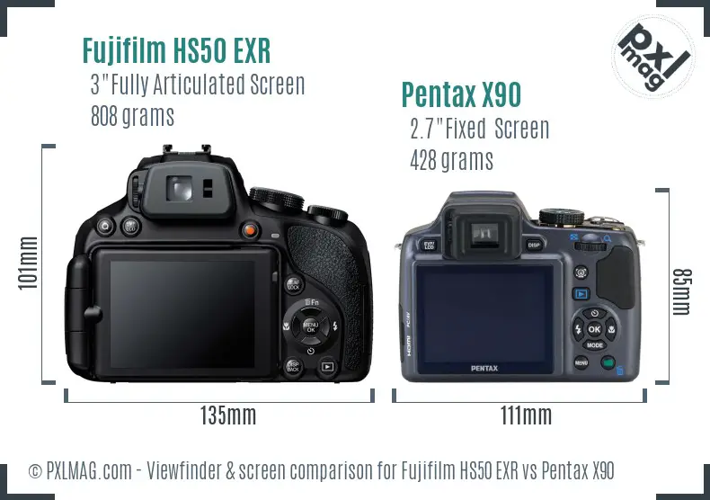 Fujifilm HS50 EXR vs Pentax X90 Screen and Viewfinder comparison