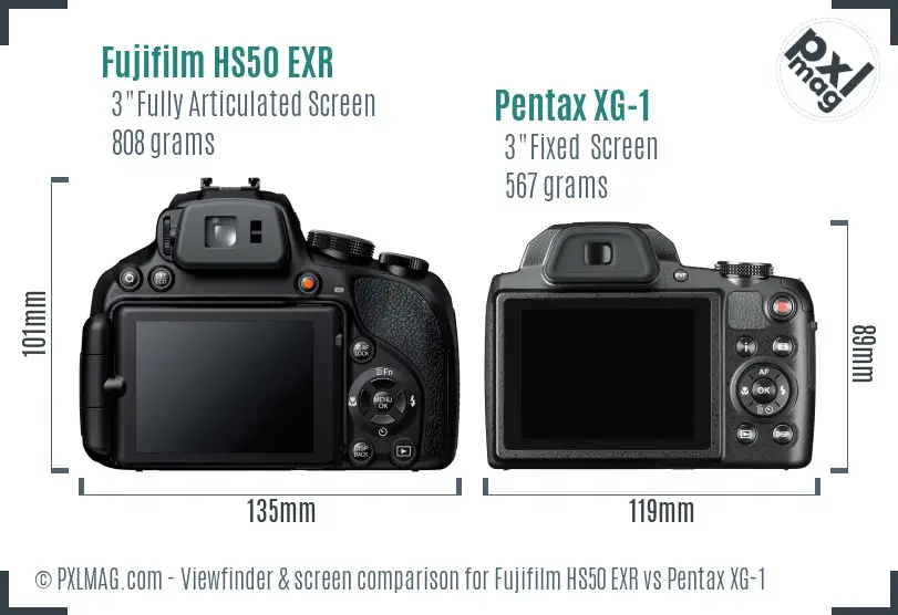 Fujifilm HS50 EXR vs Pentax XG-1 Screen and Viewfinder comparison