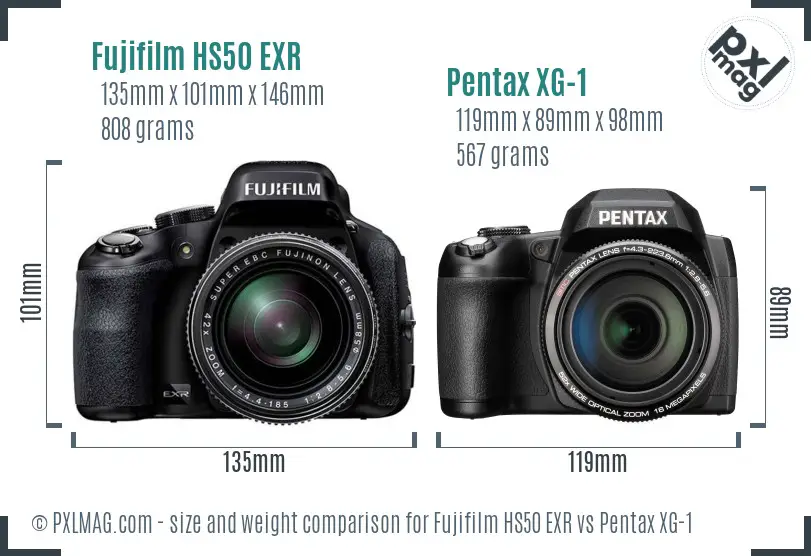 Fujifilm HS50 EXR vs Pentax XG-1 size comparison