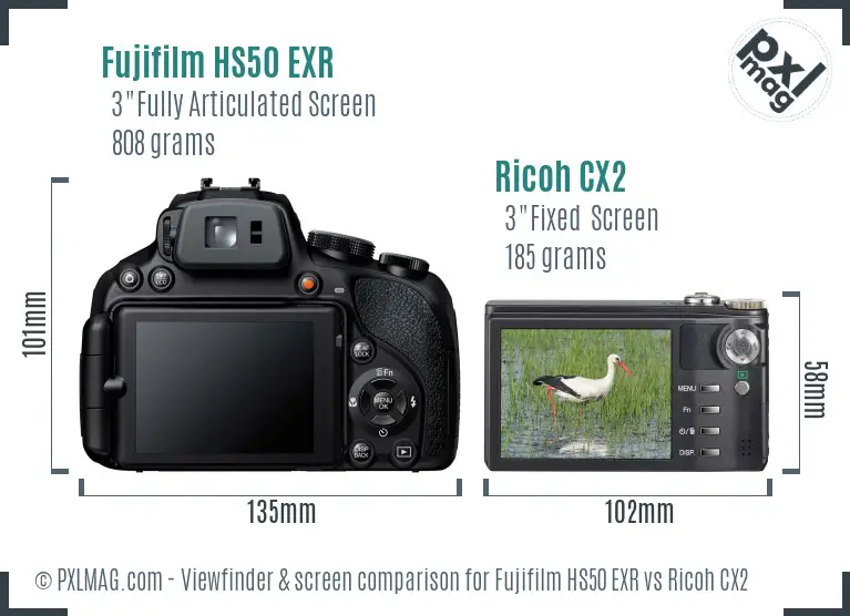 Fujifilm HS50 EXR vs Ricoh CX2 Screen and Viewfinder comparison