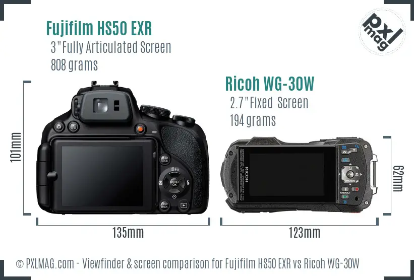 Fujifilm HS50 EXR vs Ricoh WG-30W Screen and Viewfinder comparison Fujifilm HS50 EXR vs Ricoh WG-30W Screen and Viewfinder comparison