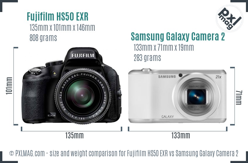 Fujifilm HS50 EXR vs Samsung Galaxy Camera 2 size comparison Fujifilm HS50 EXR vs Samsung Galaxy Camera 2 size comparison
