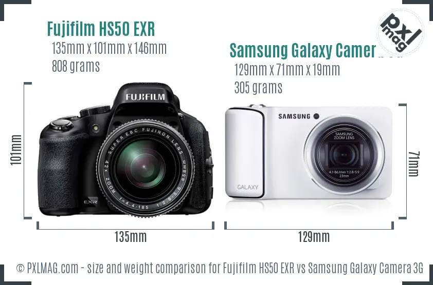 Fujifilm HS50 EXR vs Samsung Galaxy Camera 3G size comparison