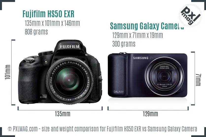 Fujifilm HS50 EXR vs Samsung Galaxy Camera size comparison