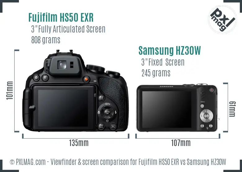 Fujifilm HS50 EXR vs Samsung HZ30W Screen and Viewfinder comparison