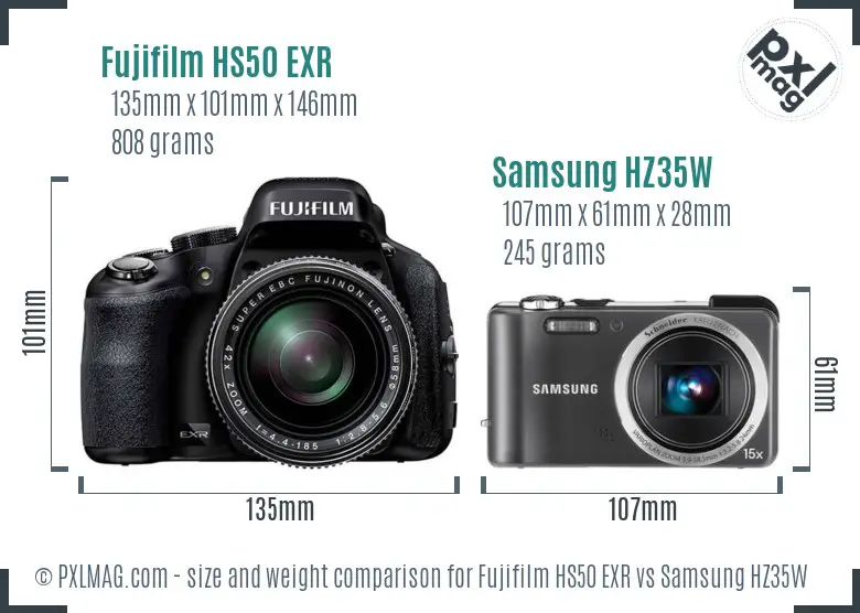 Fujifilm HS50 EXR vs Samsung HZ35W size comparison