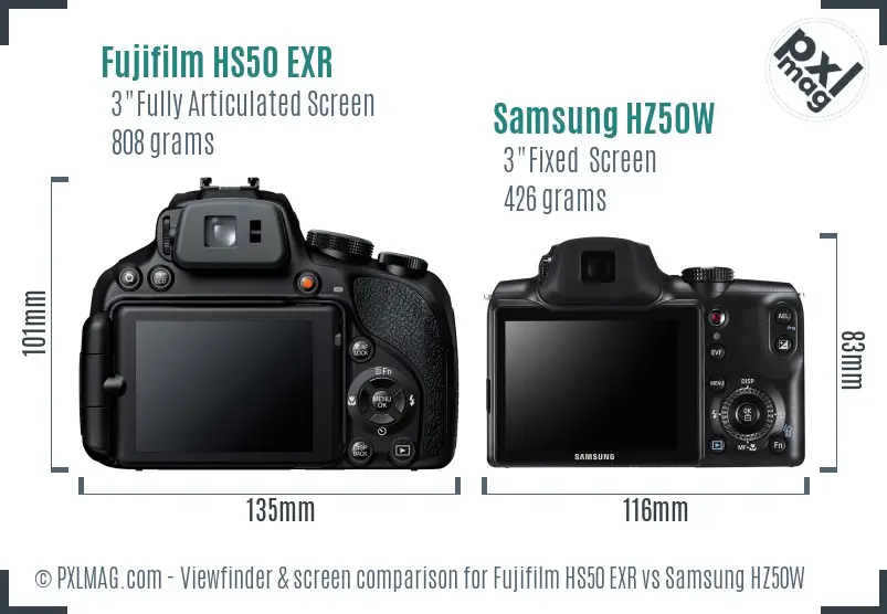 Fujifilm HS50 EXR vs Samsung HZ50W Screen and Viewfinder comparison