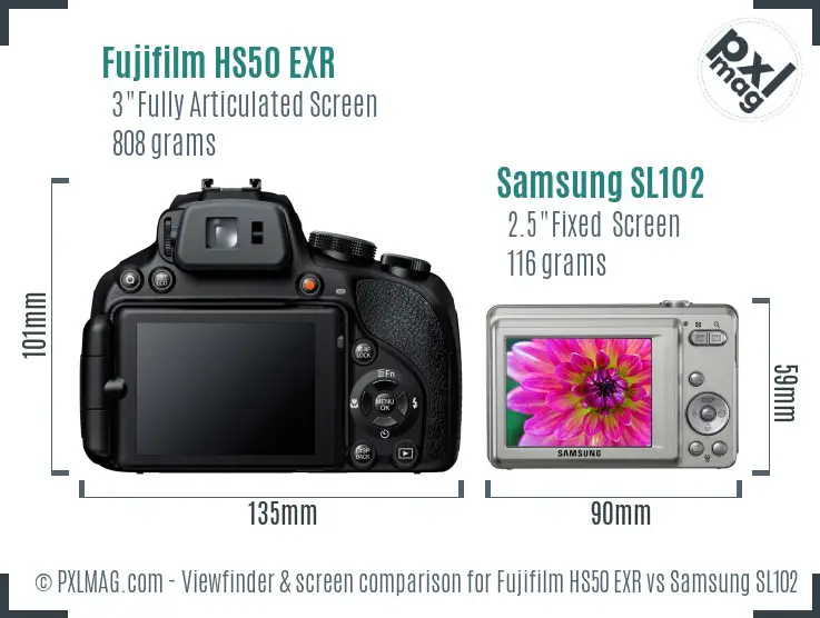 Fujifilm HS50 EXR vs Samsung SL102 Screen and Viewfinder comparison