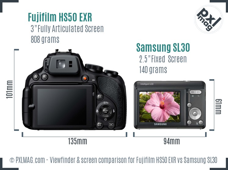 Fujifilm HS50 EXR vs Samsung SL30 Screen and Viewfinder comparison