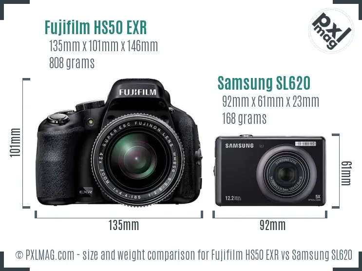 Fujifilm HS50 EXR vs Samsung SL620 size comparison Fujifilm HS50 EXR vs Samsung SL620 size comparison