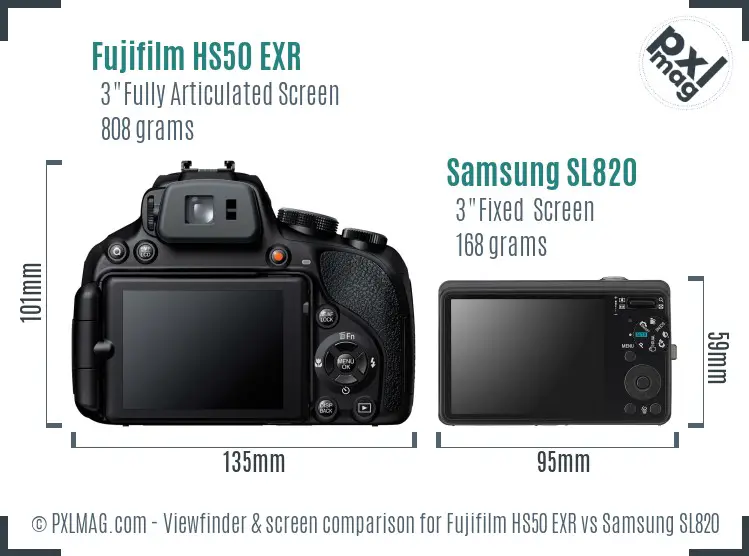 Fujifilm HS50 EXR vs Samsung SL820 Screen and Viewfinder comparison