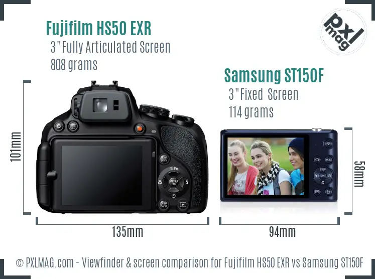 Fujifilm HS50 EXR vs Samsung ST150F Screen and Viewfinder comparison