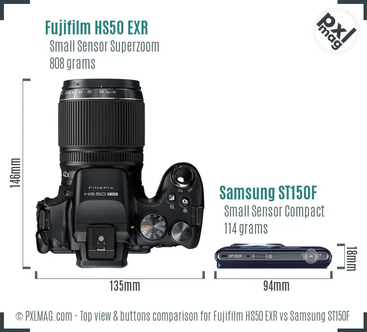 Fujifilm HS50 EXR vs Samsung ST150F top view buttons comparison