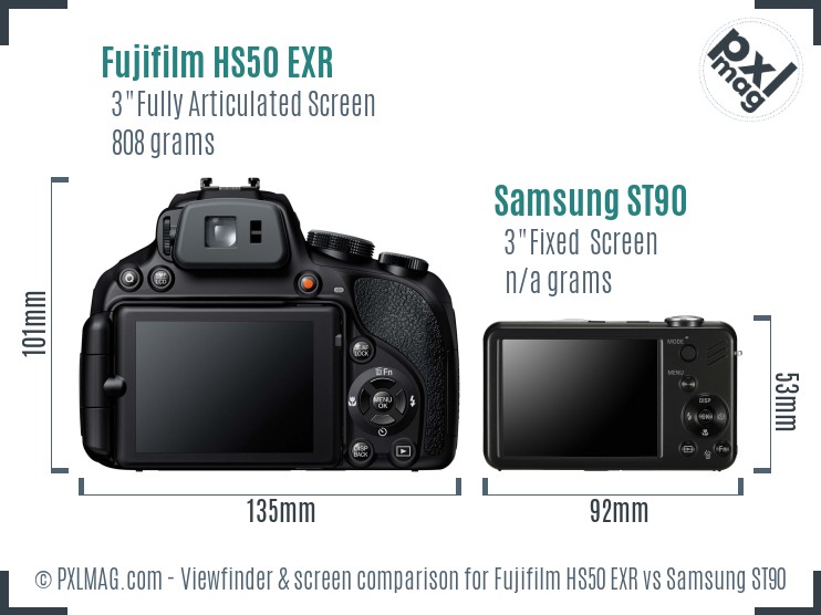 Fujifilm HS50 EXR vs Samsung ST90 Screen and Viewfinder comparison