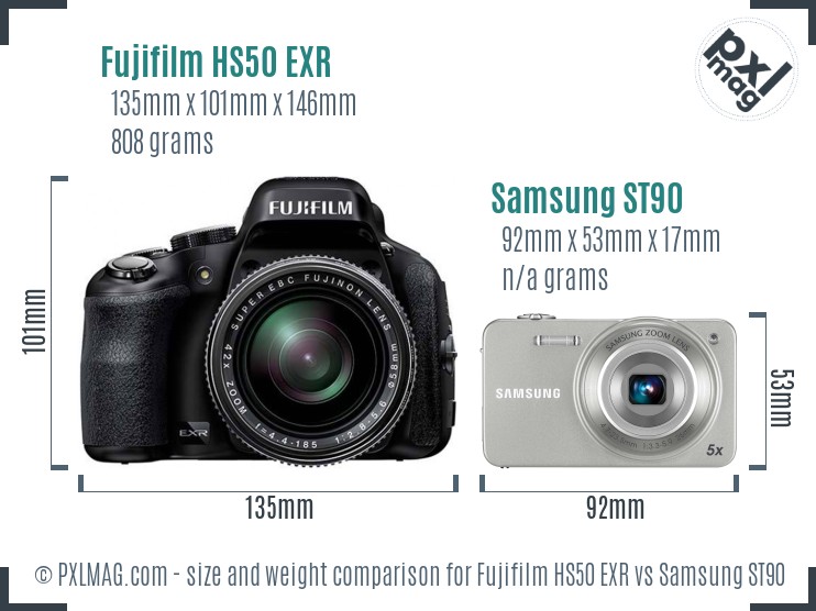 Fujifilm HS50 EXR vs Samsung ST90 size comparison