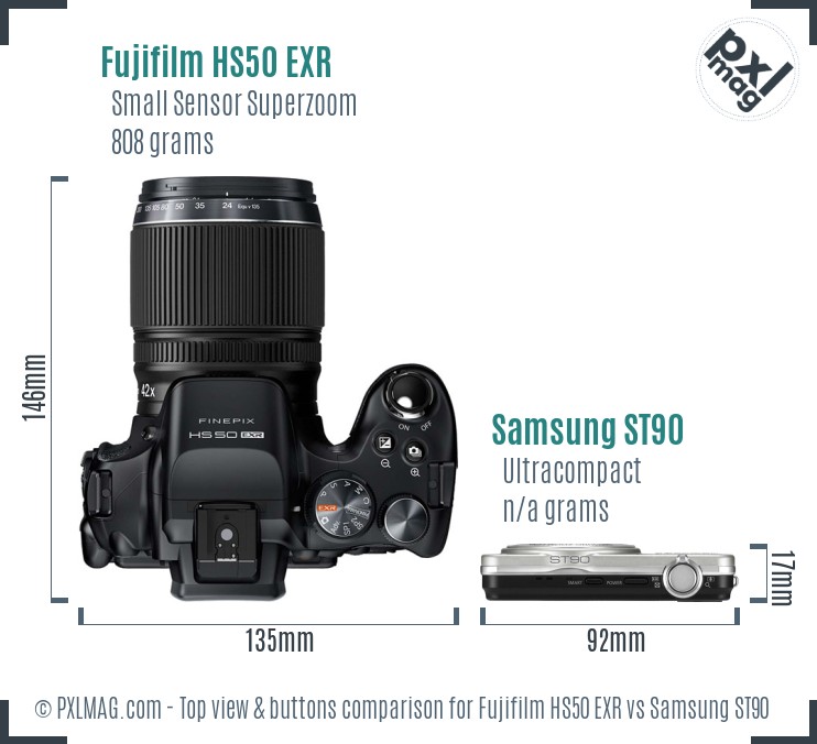 Fujifilm HS50 EXR vs Samsung ST90 top view buttons comparison