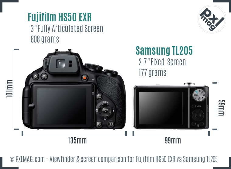 Fujifilm HS50 EXR vs Samsung TL205 Screen and Viewfinder comparison