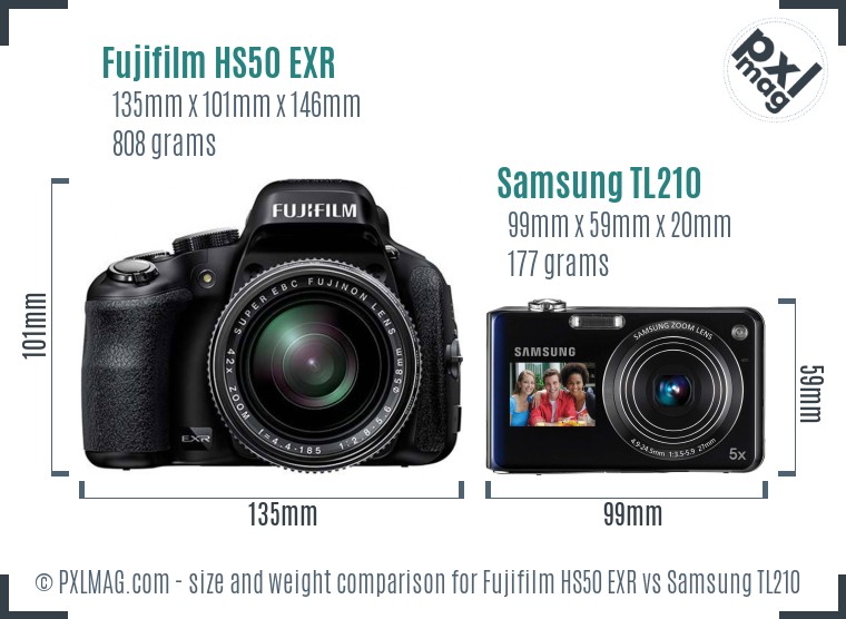 Fujifilm HS50 EXR vs Samsung TL210 size comparison Fujifilm HS50 EXR vs Samsung TL210 size comparison